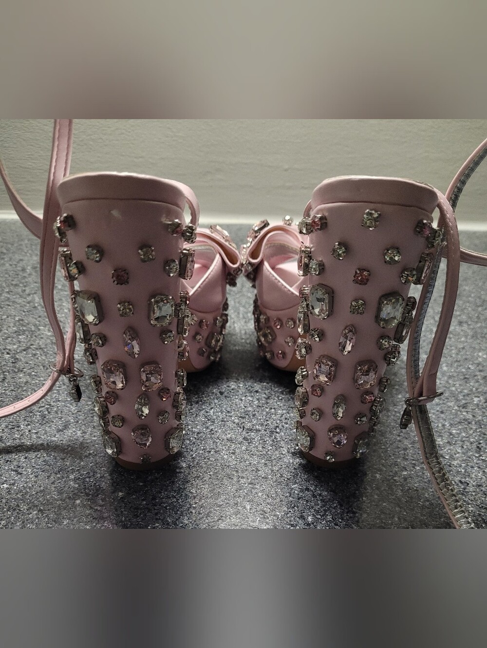 AZALEA WANG MAYA EMBELLISHED BOW CHUNKY HEELED PLATFORM SANDAL LIGHTPINK SIZE 7 - Picture 7 of 14